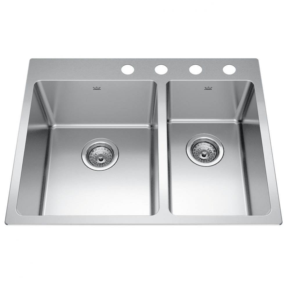 Brookmore 27-in LR x 20.9-in FB Drop in Double Bowl Stainless Steel Kitchen Sink