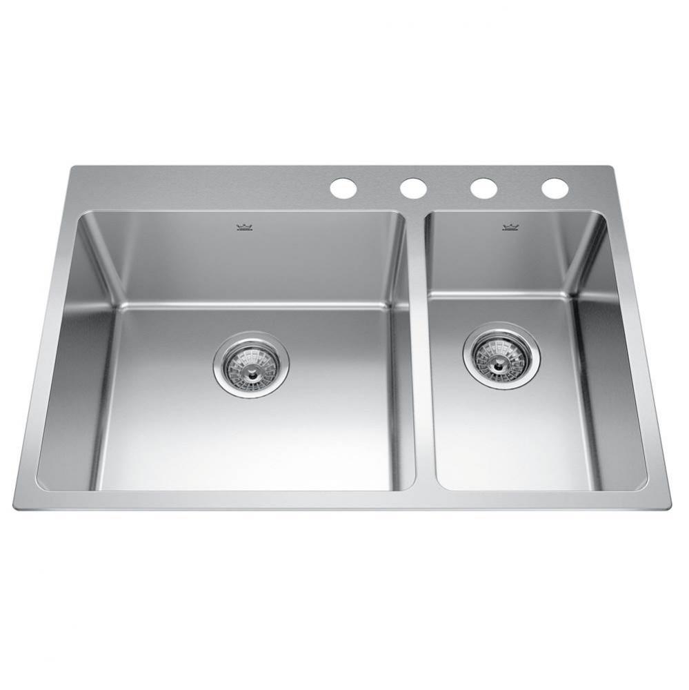 Brookmore 31-in LR x 20.9-in FB Drop in Double Bowl Stainless Steel Kitchen Sink