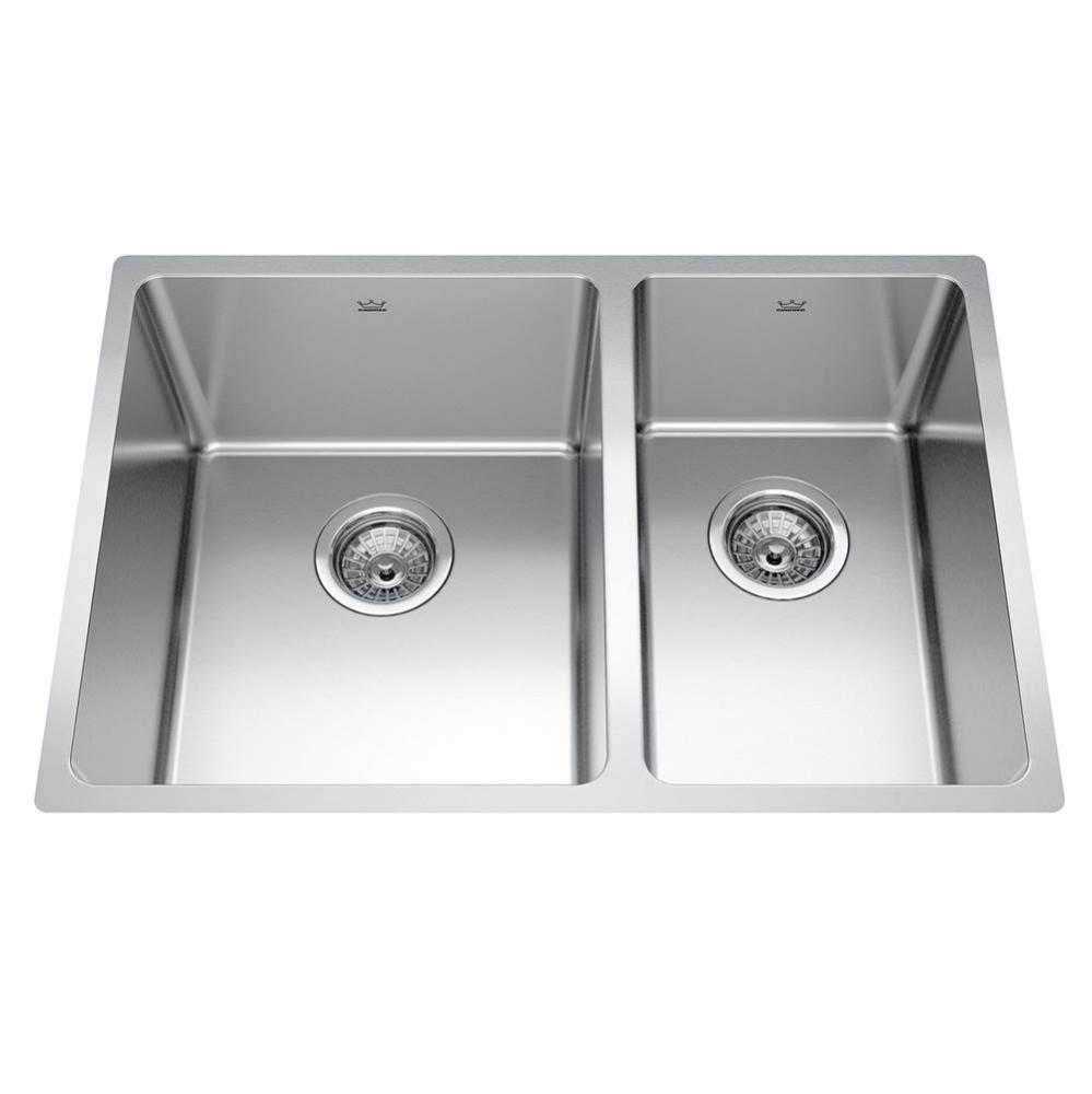 Brookmore 26.6-in LR x 18.2-in FB Undermount Double Bowl Stainless Steel Kitchen Sink