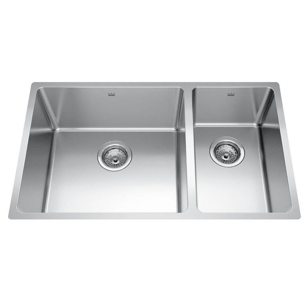 Brookmore 30.6-in LR x 18.2-in FB Undermount Double Bowl Stainless Steel Kitchen Sink