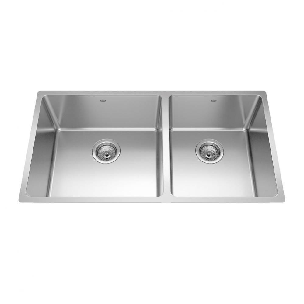 Brookmore 34.5-in LR x 18.2-in FB Undermount Double Bowl Stainless Steel Kitchen Sink