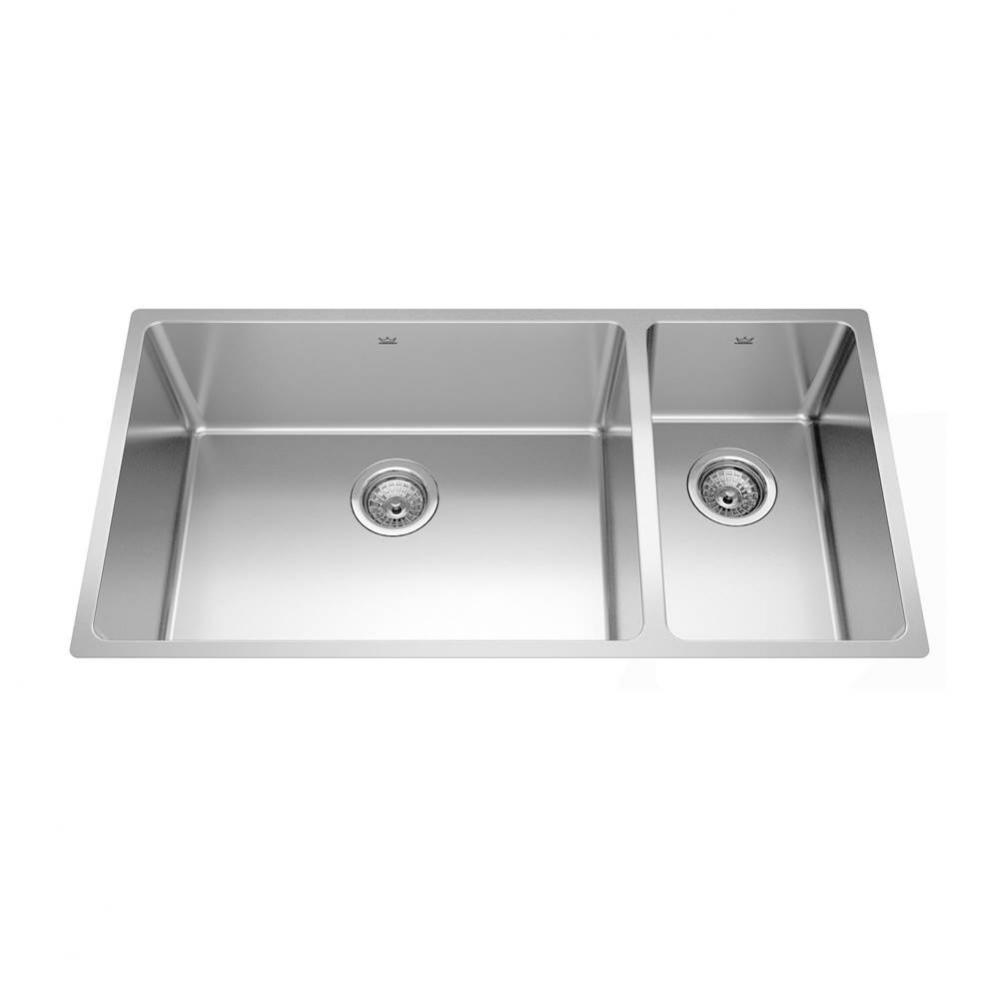 Brookmore 35.6-in LR x 18.2-in FB Undermount Double Bowl Stainless Steel Kitchen Sink
