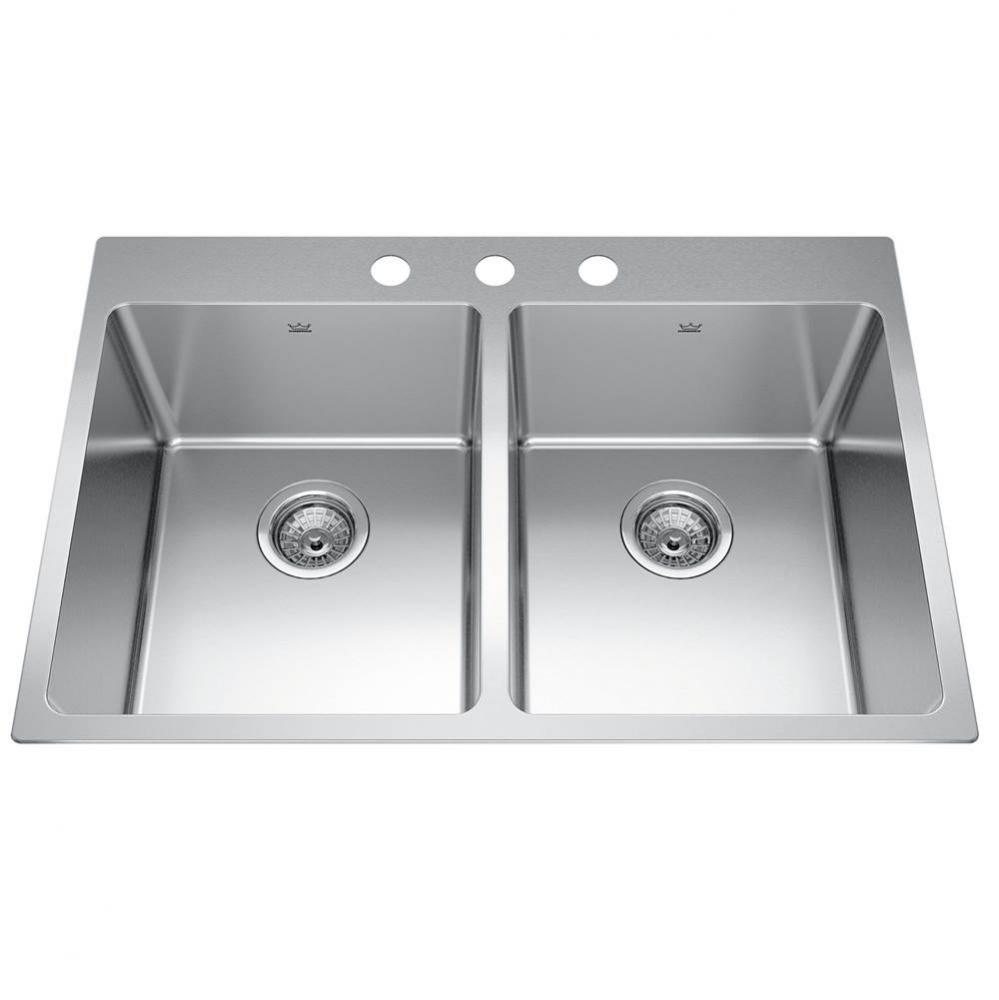 Brookmore 31-in LR x 20.9-in FB Drop in Double Bowl Stainless Steel Kitchen Sink