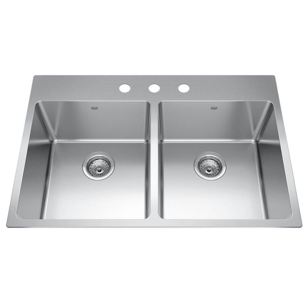 Brookmore 32.9-in LR x 22.1-in FB Drop in Double Bowl Stainless Steel Kitchen Sink