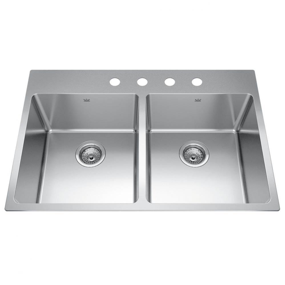 Brookmore 32.9-in LR x 22.1-in FB Drop in Double Bowl Stainless Steel Kitchen Sink