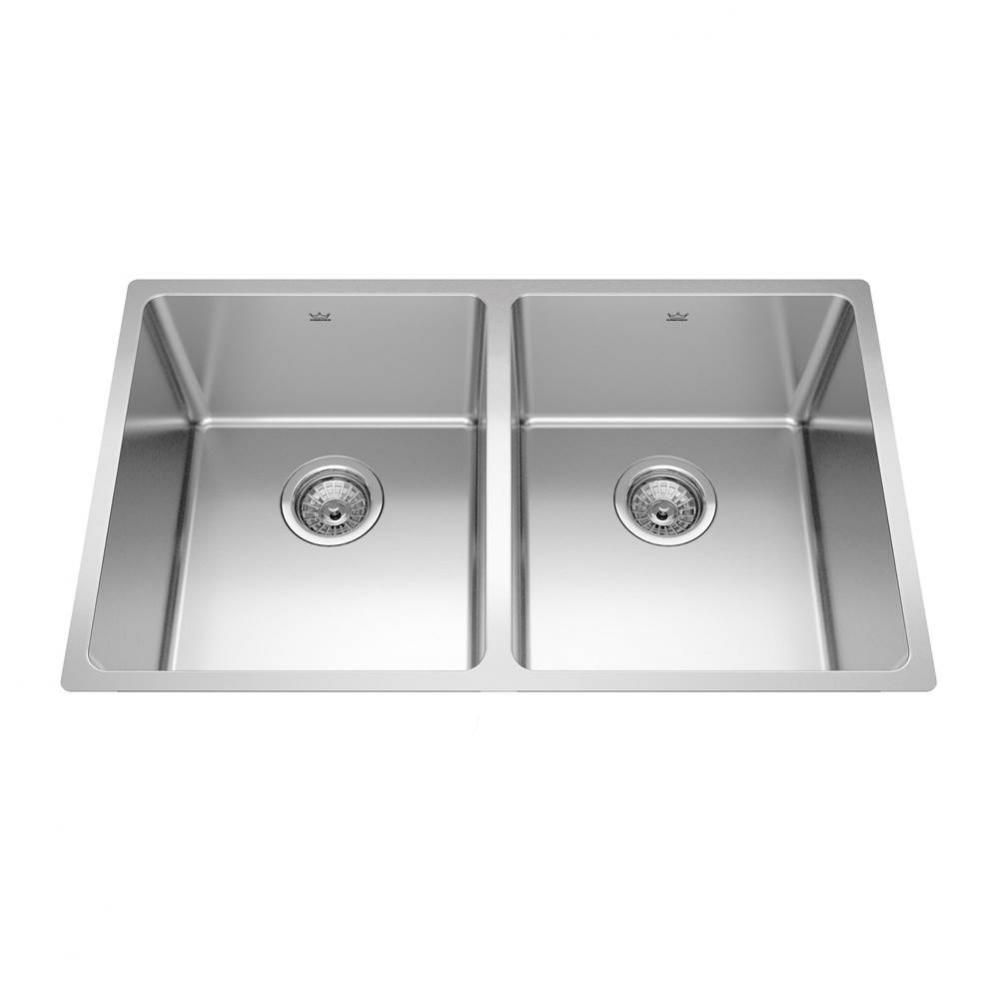 Brookmore 12.1-in LR x 18.2-in FB Undermount Double Bowl Stainless Steel Kitchen Sink