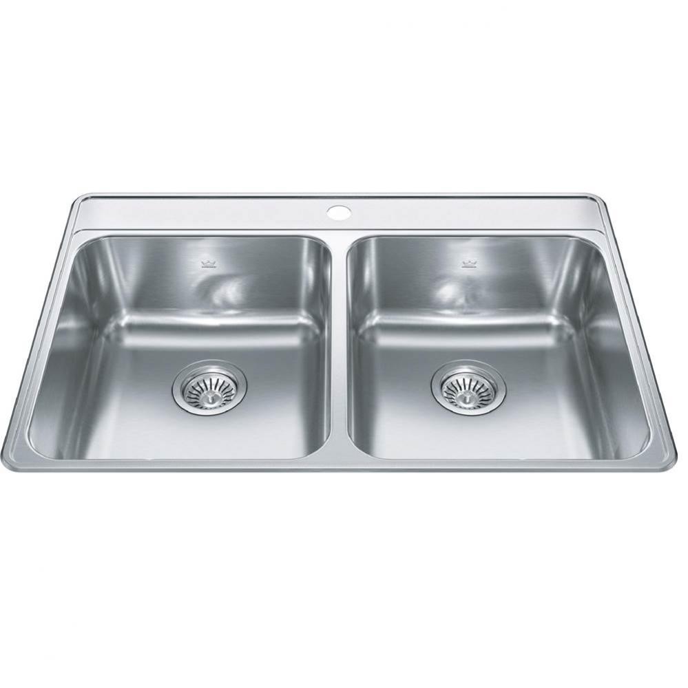 Creemore 33-in LR x 22-in FB Drop In Double Bowl 1-Hole Stainless Steel Kitchen Sink