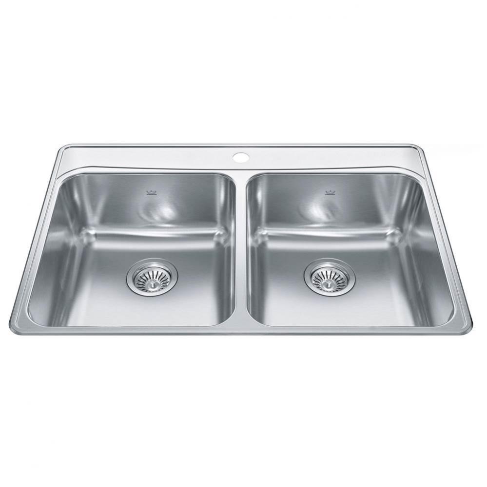 Creemore 33-in LR x 22-in FB Drop In Double Bowl 1-Hole Stainless Steel Kitchen Sink