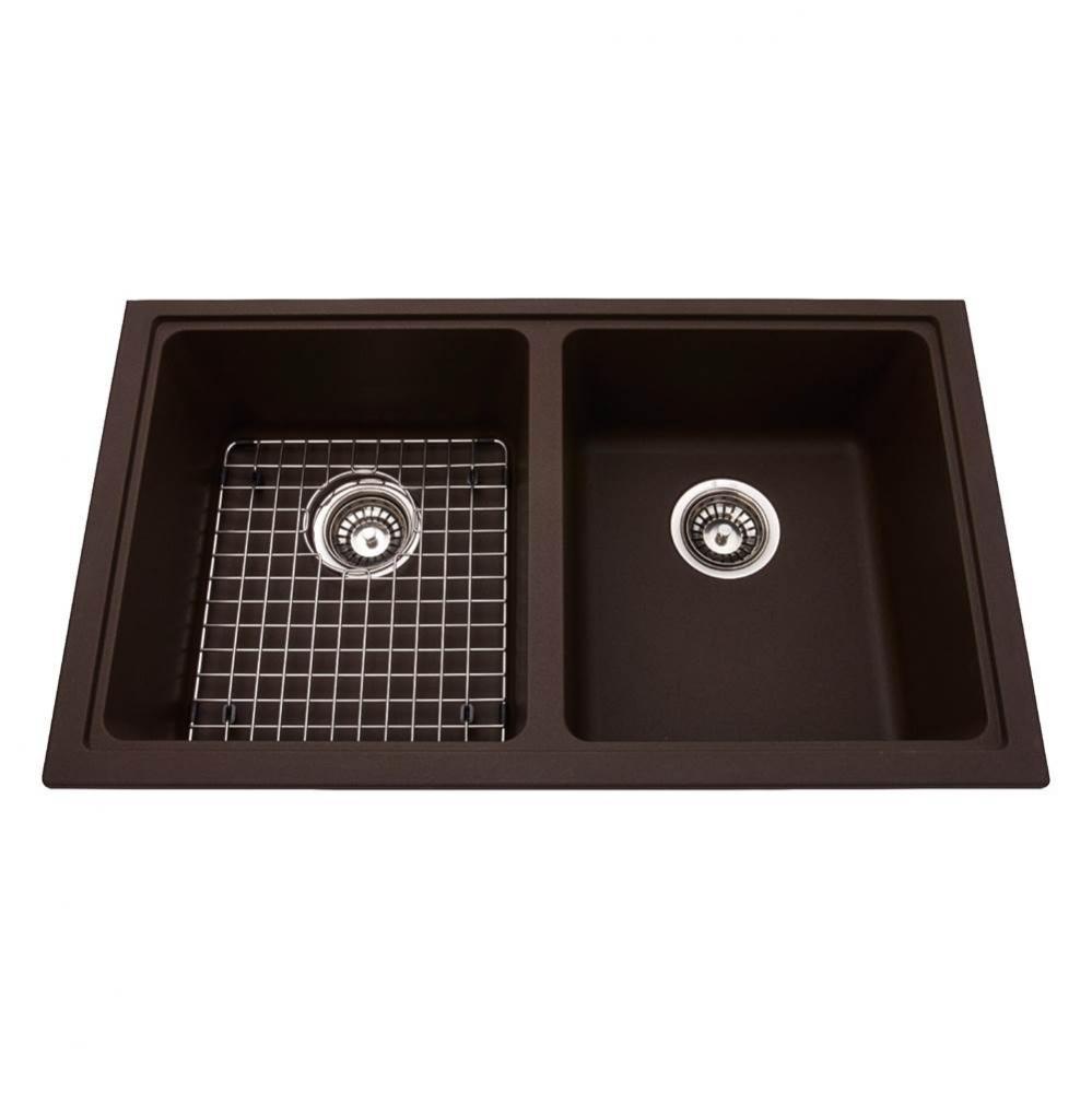 Granite Series 31.5-in LR x 18.13-in FB Undermount Double Bowl Granite Kitchen Sink in Mocha