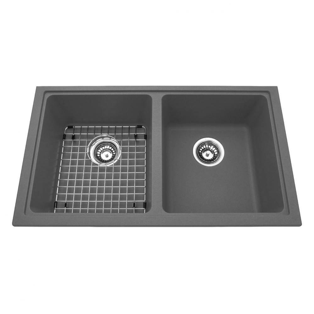 Granite Series 31.5-in LR x 18.13-in FB Undermount Double Bowl Granite Kitchen Sink in Stone Grey