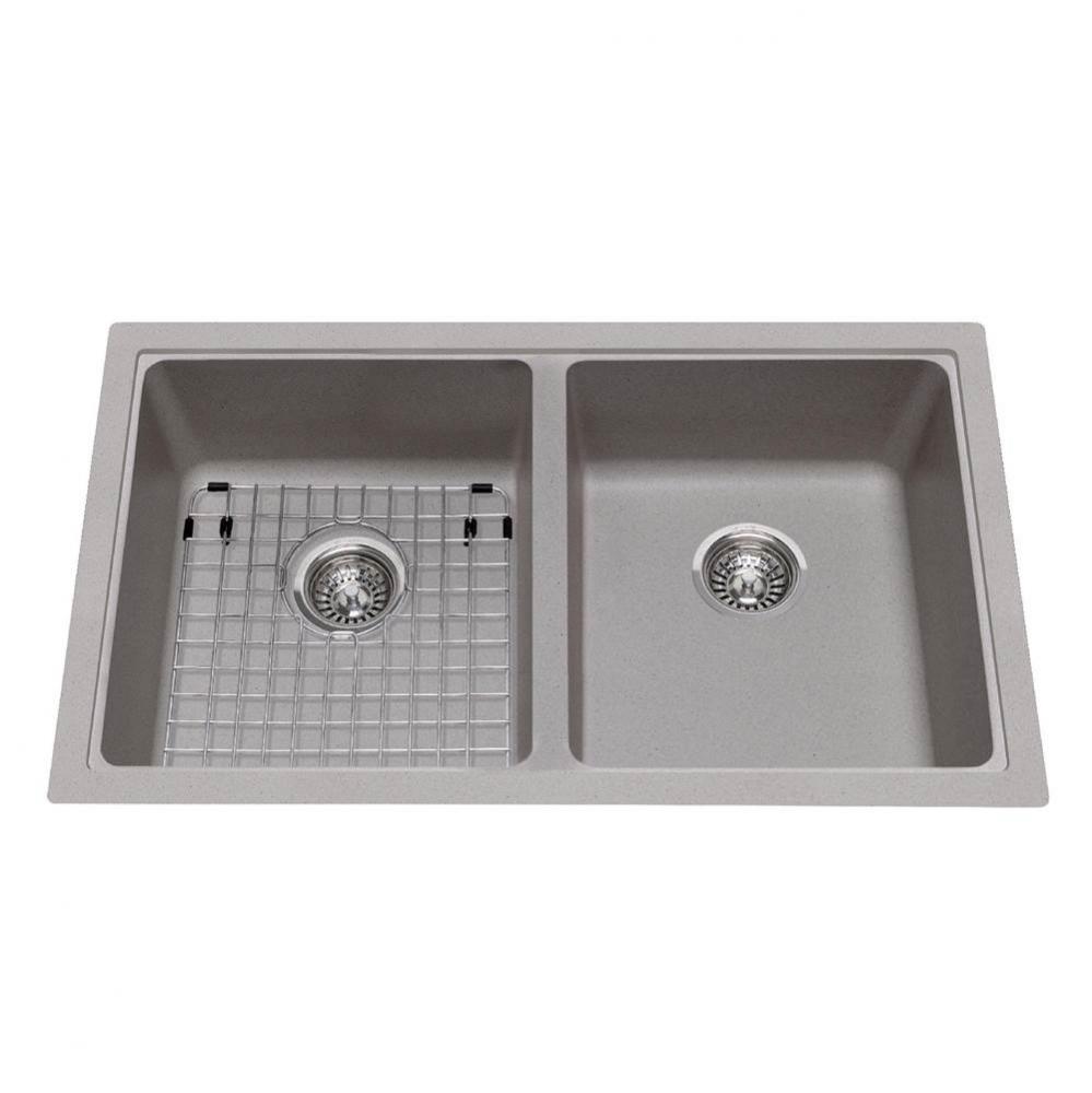 Granite Series 33-in LR x 19.38-in FB Undermount Double Bowl Granite Kitchen Sink in Stone Grey