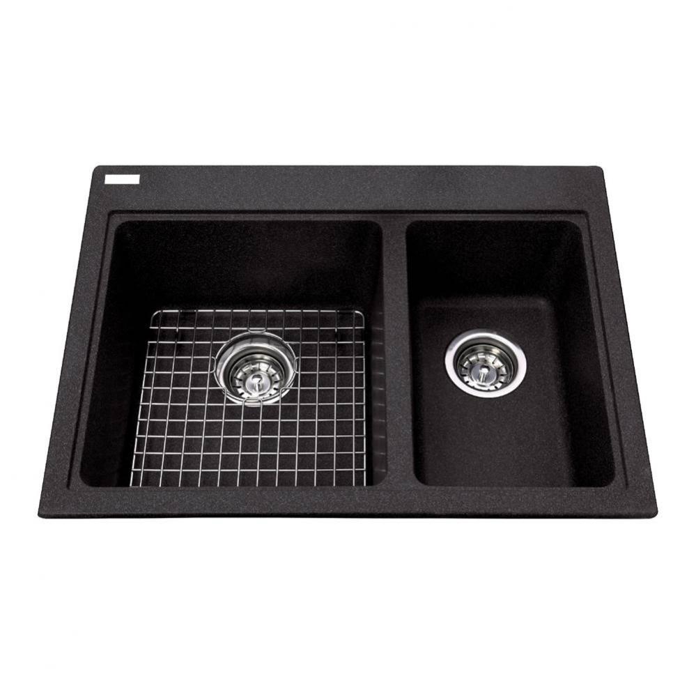 Granite Series 27.56-in LR x 20.5-in FB Drop In Double Bowl Granite Kitchen Sink in Onyx
