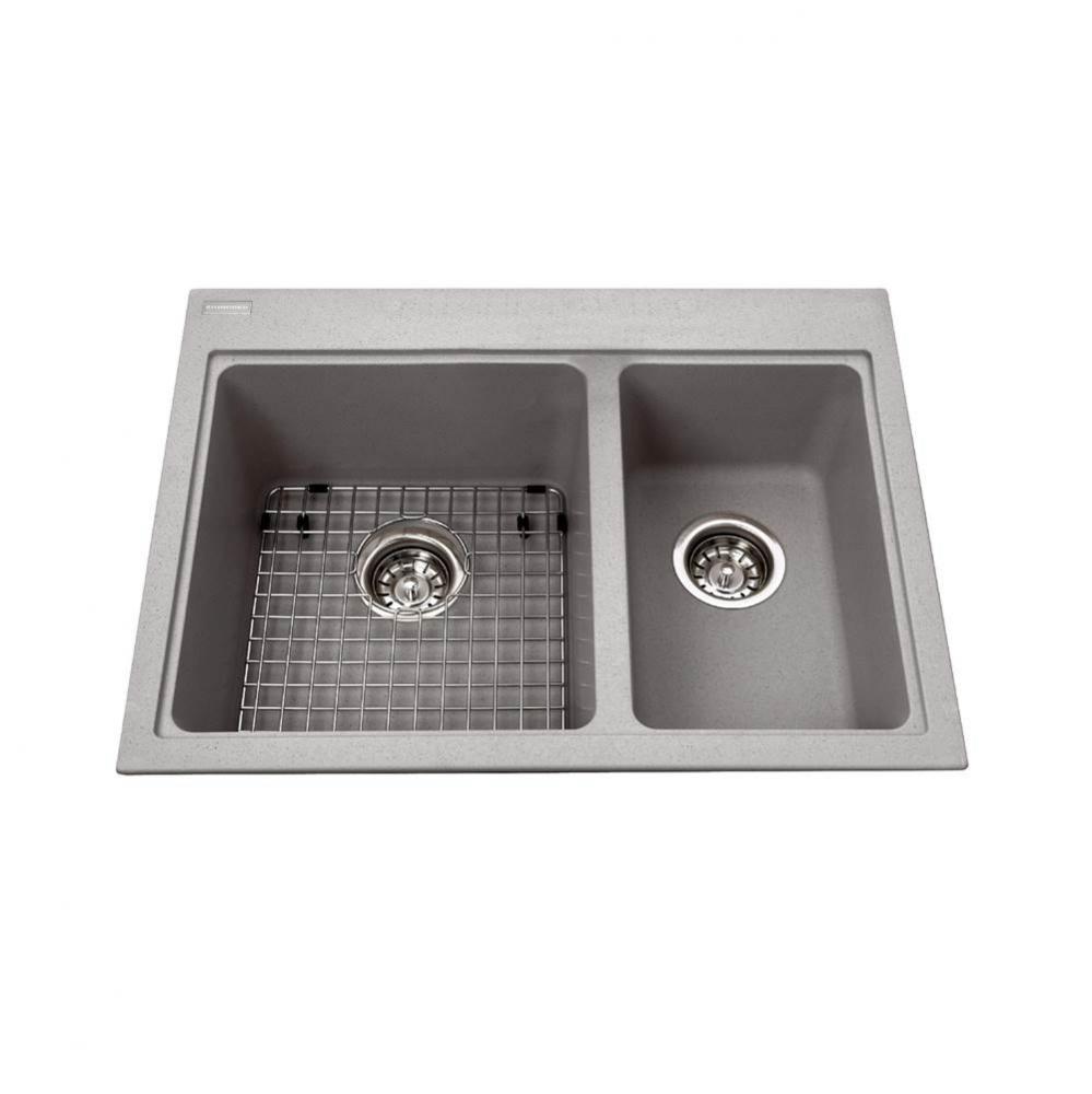 Granite Series 27.56-in LR x 20.5-in FB Drop In Double Bowl Granite Kitchen Sink in Stone Grey