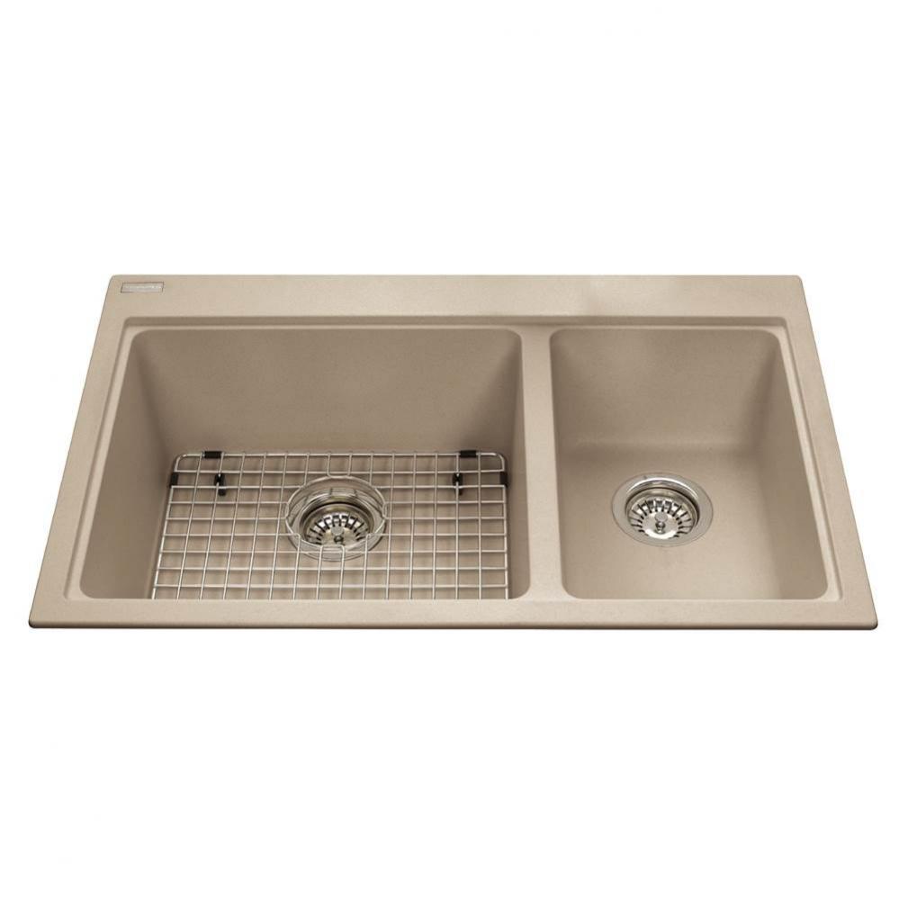 Granite Series 31.5-in LR x 20.5-in FB Drop In Double Bowl Granite Kitchen Sink in Champagne