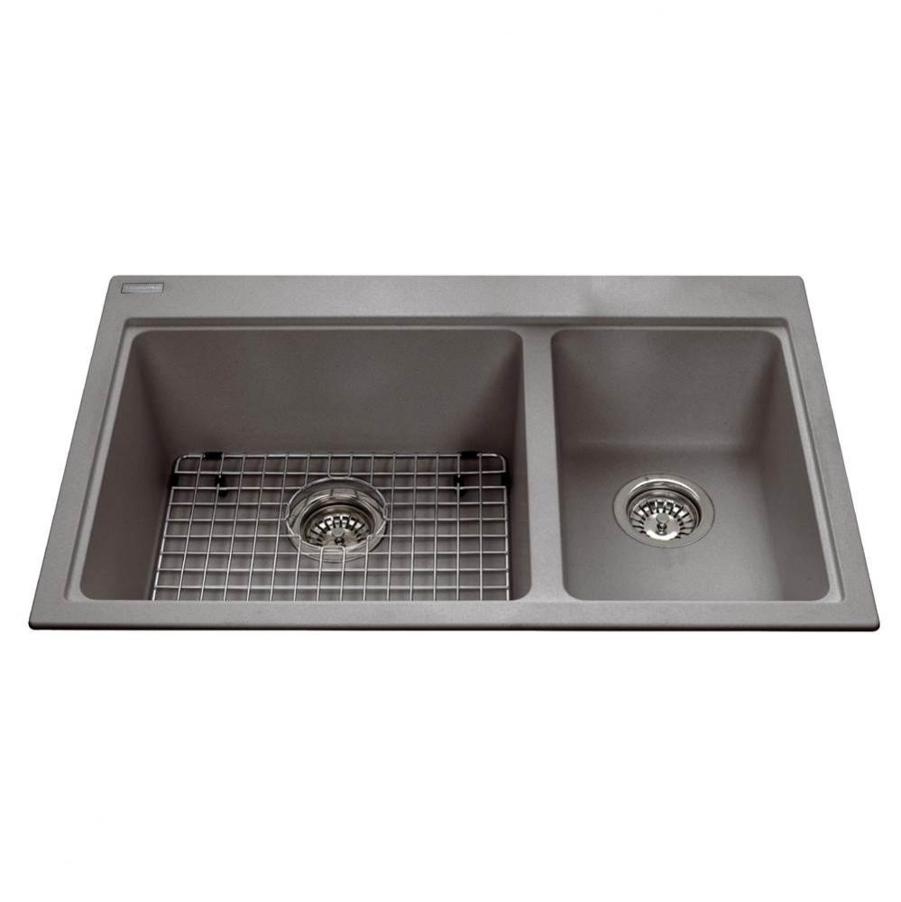 Granite Series 31.5-in LR x 20.5-in FB Drop In Double Bowl Granite Kitchen Sink in Stone Grey