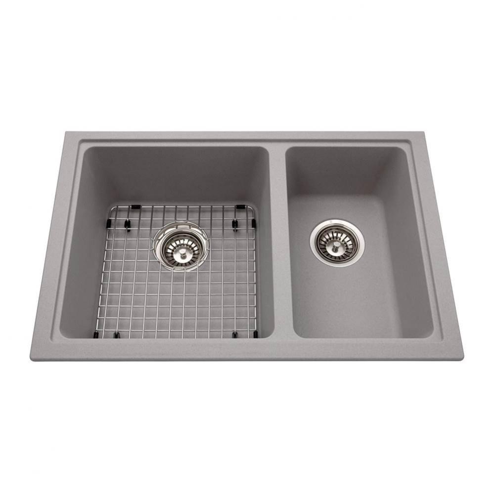 Granite Series 27.56-in LR x 18.13-in FB Undermount Double Bowl Granite Kitchen Sink in Stone Grey