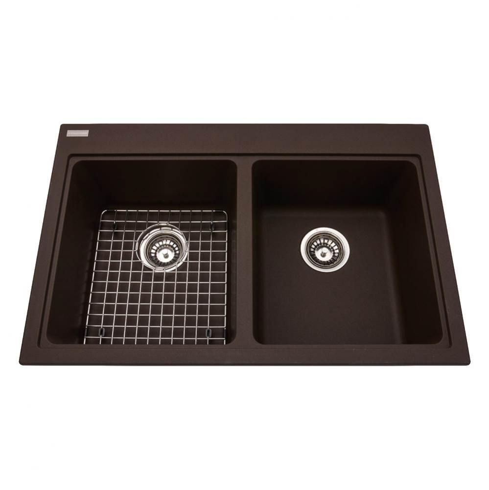 Granite Series 31.5-in LR x 20.5-in FB Drop In Double Bowl Granite Kitchen Sink in Mocha