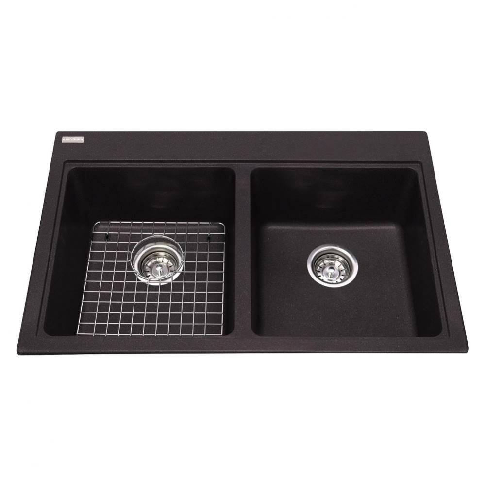 Granite Series 31.5-in LR x 20.5-in FB Drop In Double Bowl Granite Kitchen Sink in Onyx