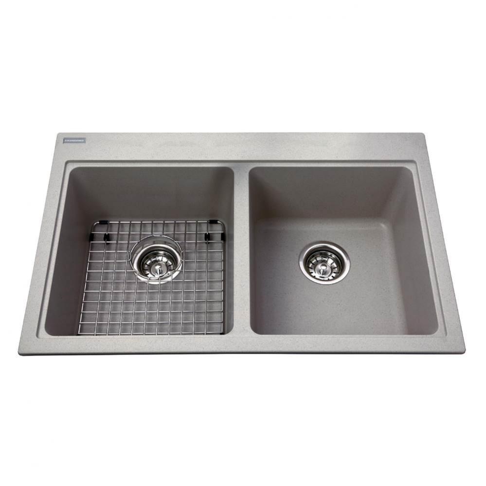 Granite Series 31.5-in LR x 20.5-in FB Drop In Double Bowl Granite Kitchen Sink in Stone Grey