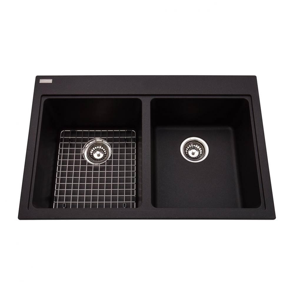 Granite Series 33-in LR x 22-in FB Drop In Double Bowl Granite Kitchen Sink in Onyx
