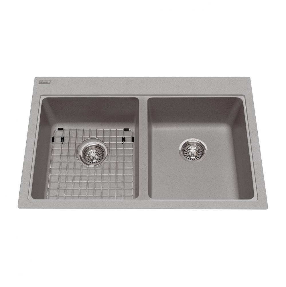 Granite Series 33-in LR x 22-in FB Drop In Double Bowl Granite Kitchen Sink in Stone Grey