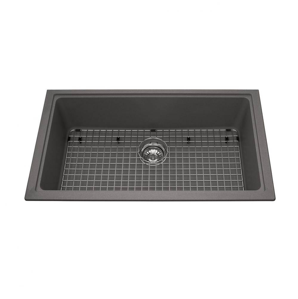 Granite Series 31.56-in LR x 18.13-in FB Undermount Single Bowl Granite Kitchen Sink in Stone Grey