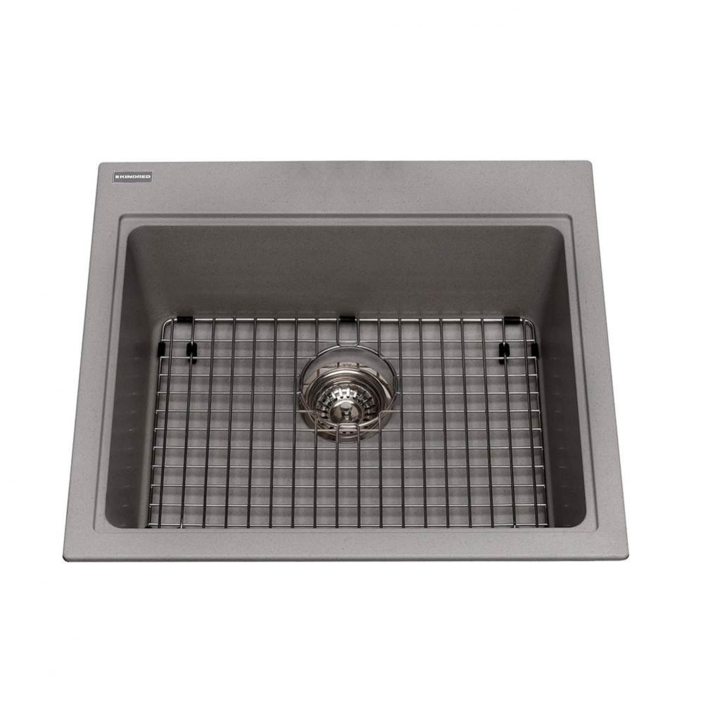 Granite Series 23-in LR x 20.5-in FB Drop In Single Bowl Granite Kitchen Sink in Stone Grey