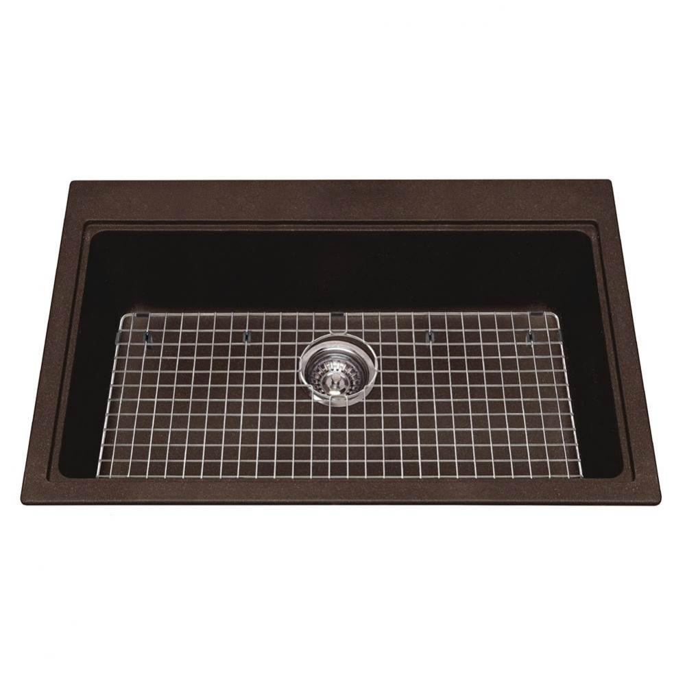 Granite Series 31.56-in LR x 20.5-in FB Drop In Single Bowl Granite Kitchen Sink in Mocha