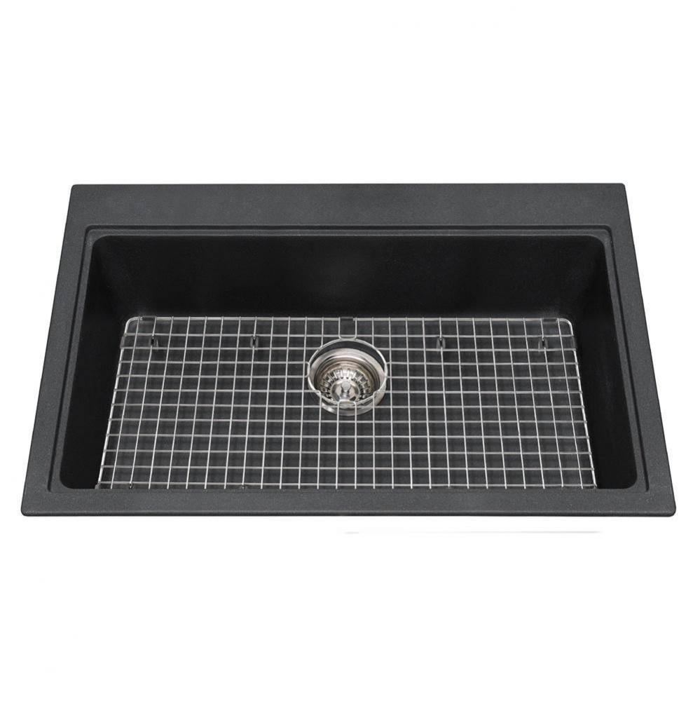 Granite Series 31.56-in LR x 20.5-in FB Drop In Single Bowl Granite Kitchen Sink in Onyx