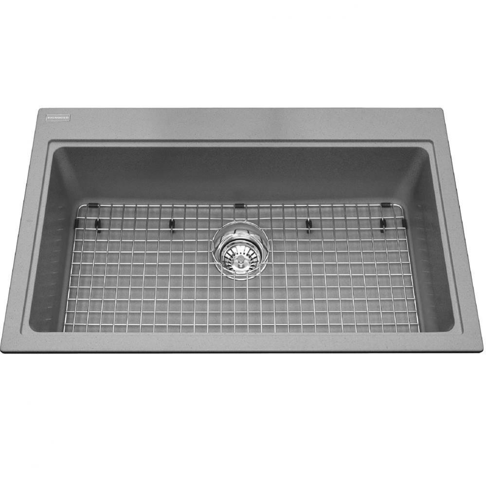 Granite Series 31.56-in LR x 20.5-in FB Drop In Single Bowl Granite Kitchen Sink in Stone Grey