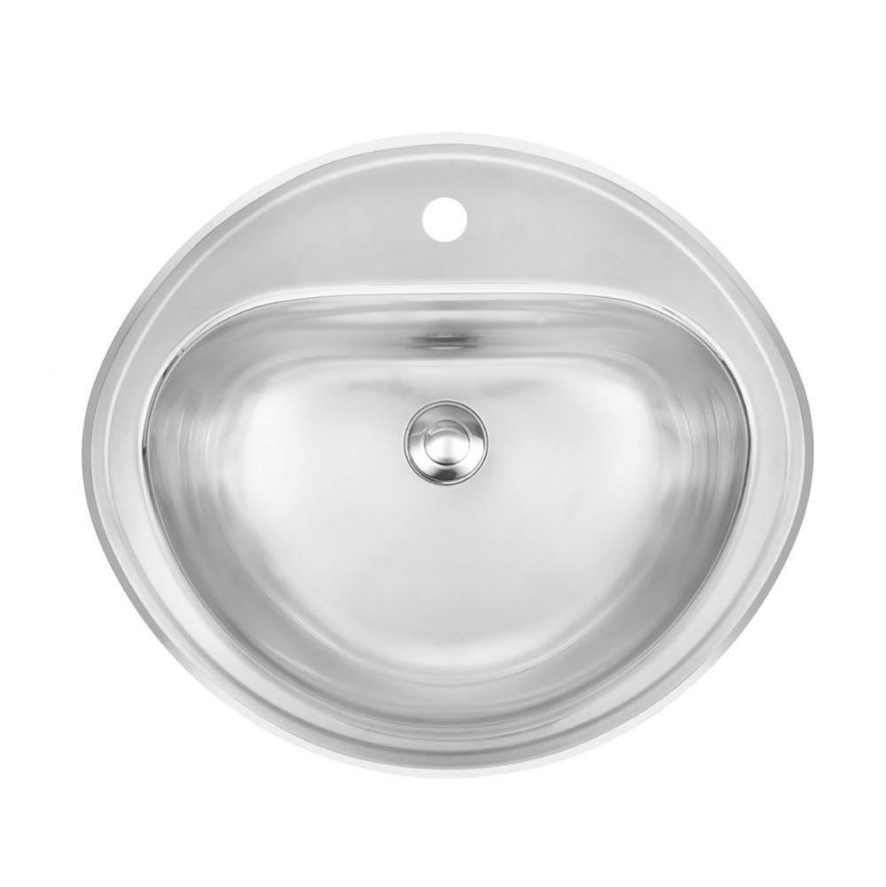 18.5-in LR x 16.38-in FB Drop In Single Bowl Stainless Steel Oval Bathroom Sink