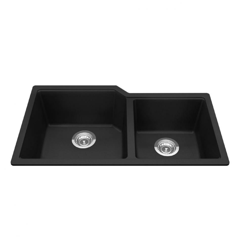 Granite Series 33.88-in LR x 19.69-in FB Undermount Double Bowl Granite Kitchen Sink in Matte Blac