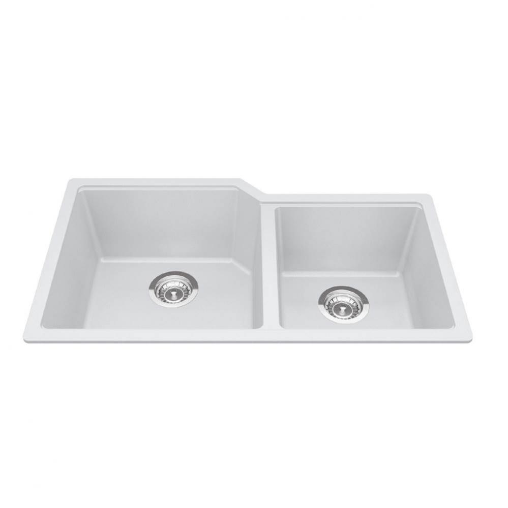 Granite Series 33.88-in LR x 19.69-in FB Undermount Double Bowl Granite Kitchen Sink in Polar Whit