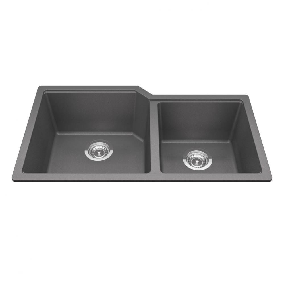 Granite Series 33.88-in LR x 19.69-in FB Undermount Double Bowl Granite Kitchen Sink in Stone Grey