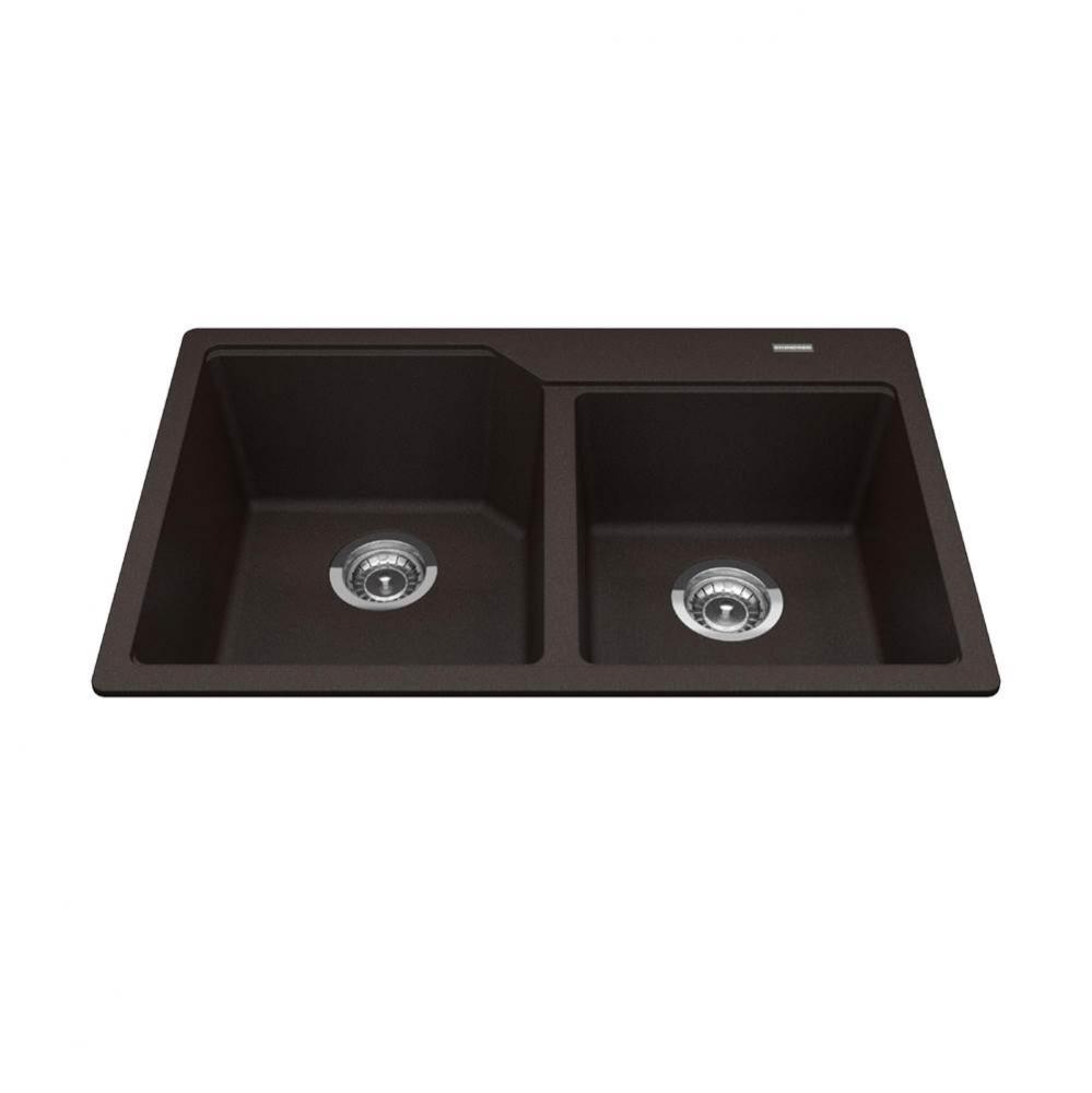 Granite Series 30.69-in LR x 19.69-in FB Drop In Double Bowl Granite Kitchen Sink in Mocha