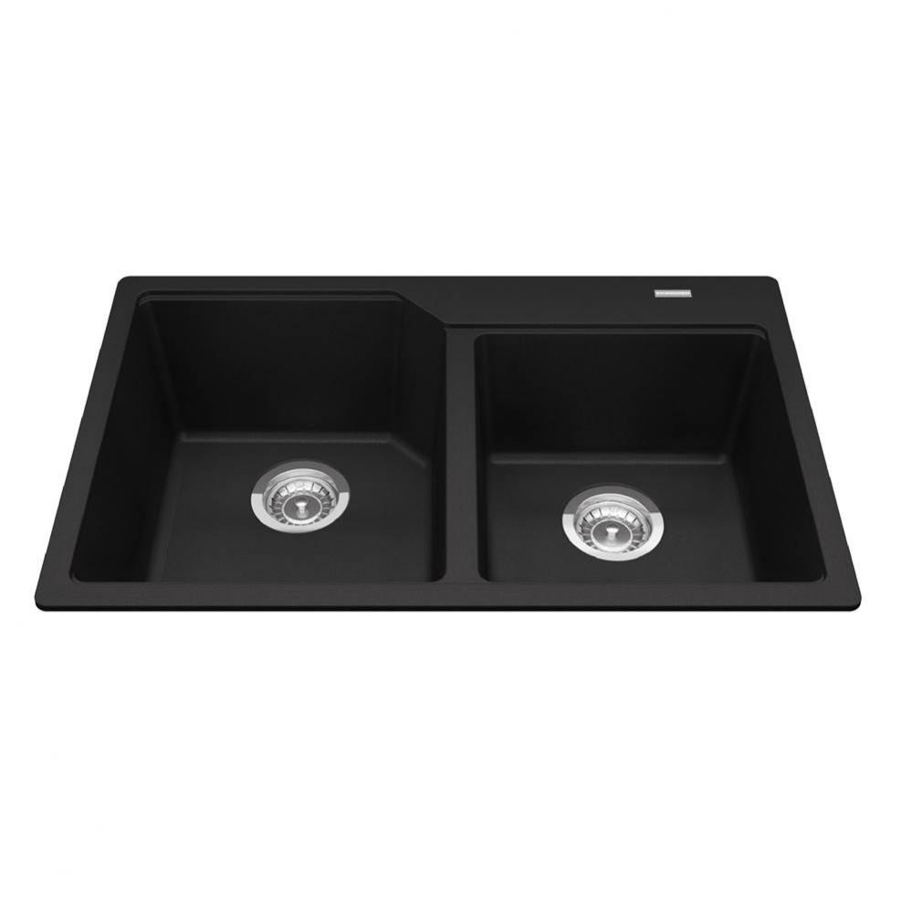Granite Series 30.69-in LR x 19.69-in FB Drop In Double Bowl Granite Kitchen Sink in Matte Black