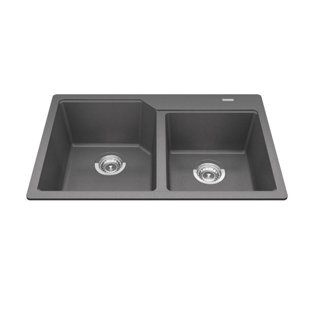 Granite Series 30.69-in LR x 19.69-in FB Drop In Double Bowl Granite Kitchen Sink in Stone Grey