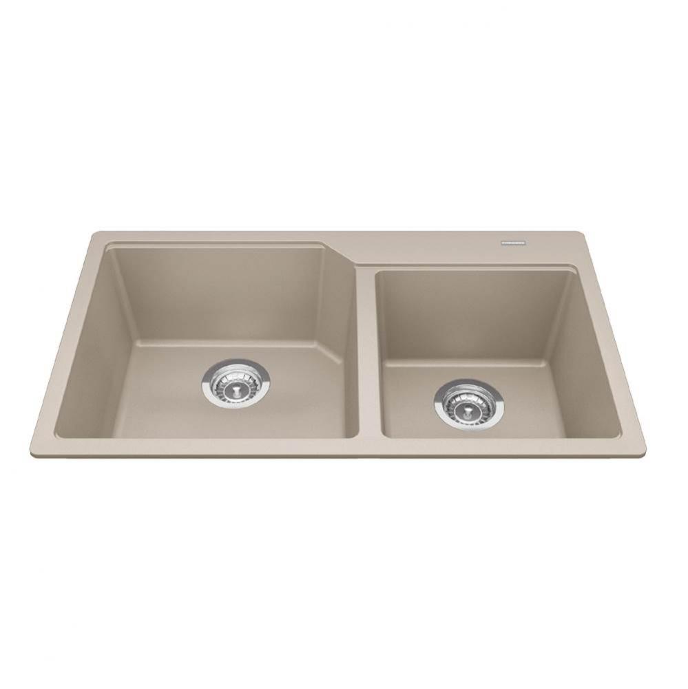 Granite Series 33.88-in LR x 19.69-in FB Drop In Double Bowl Granite Kitchen Sink in Champagne