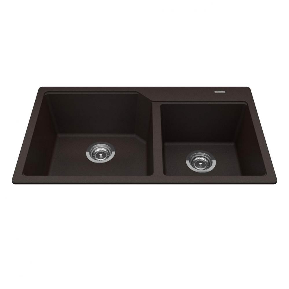 Granite Series 33.88-in LR x 19.69-in FB Drop In Double Bowl Granite Kitchen Sink in Mocha