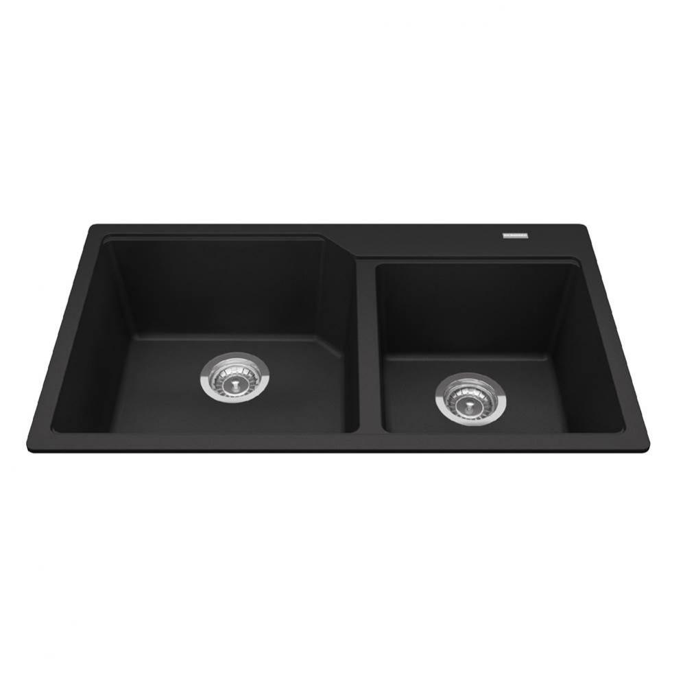 Granite Series 33.88-in LR x 19.69-in FB Drop In Double Bowl Granite Kitchen Sink in Matte Black