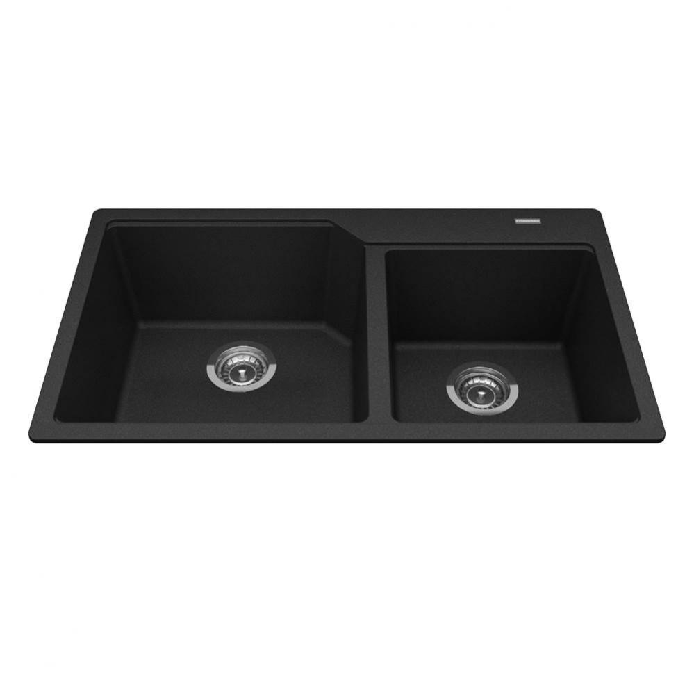Granite Series 33.88-in LR x 19.69-in FB Drop In Double Bowl Granite Kitchen Sink in Onyx