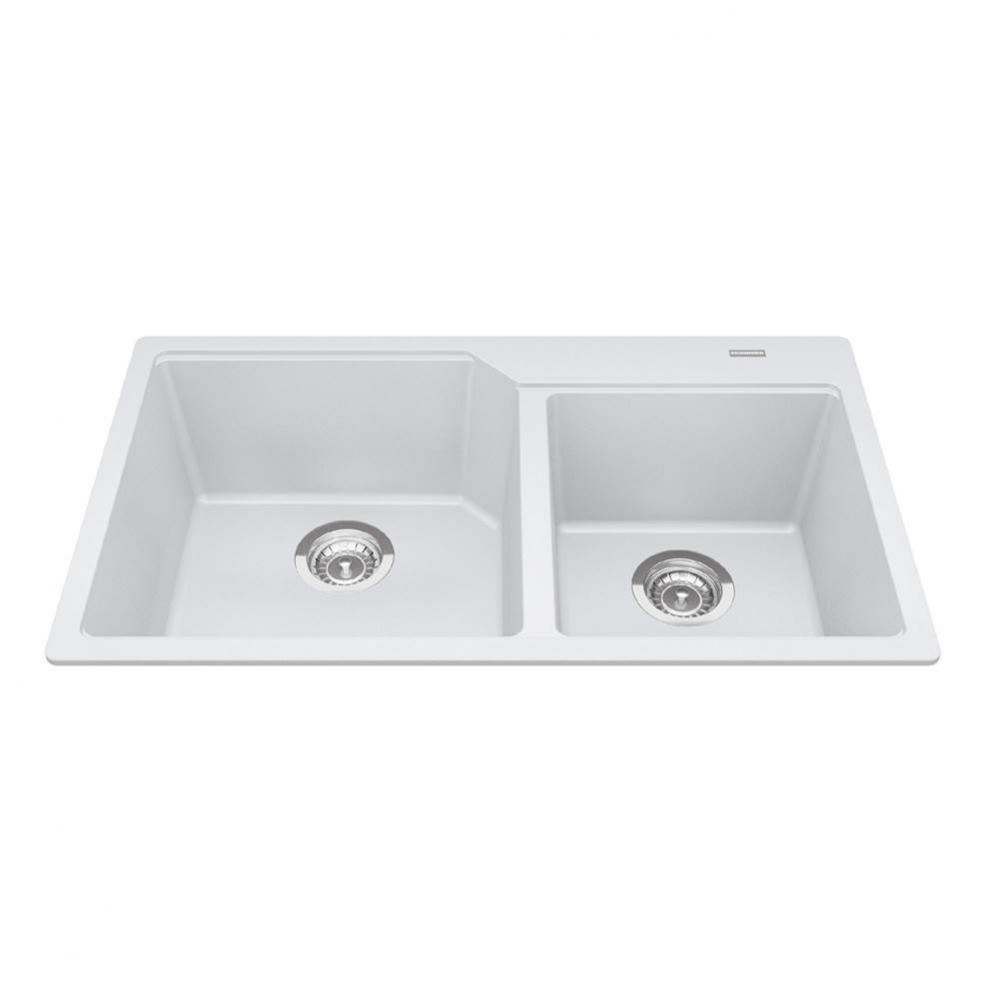 Granite Series 33.88-in LR x 19.69-in FB Drop In Double Bowl Granite Kitchen Sink in Polar White