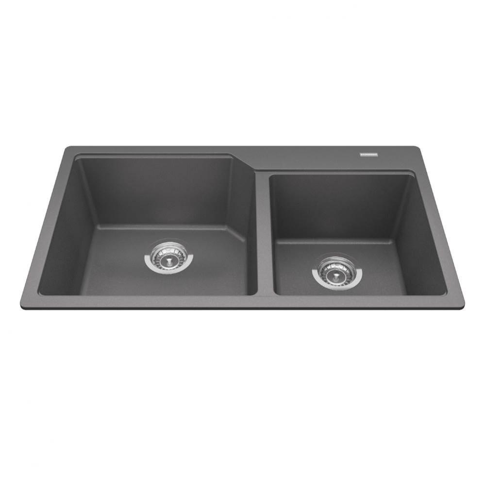 Granite Series 33.88-in LR x 19.69-in FB Drop In Double Bowl Granite Kitchen Sink in Stone Grey
