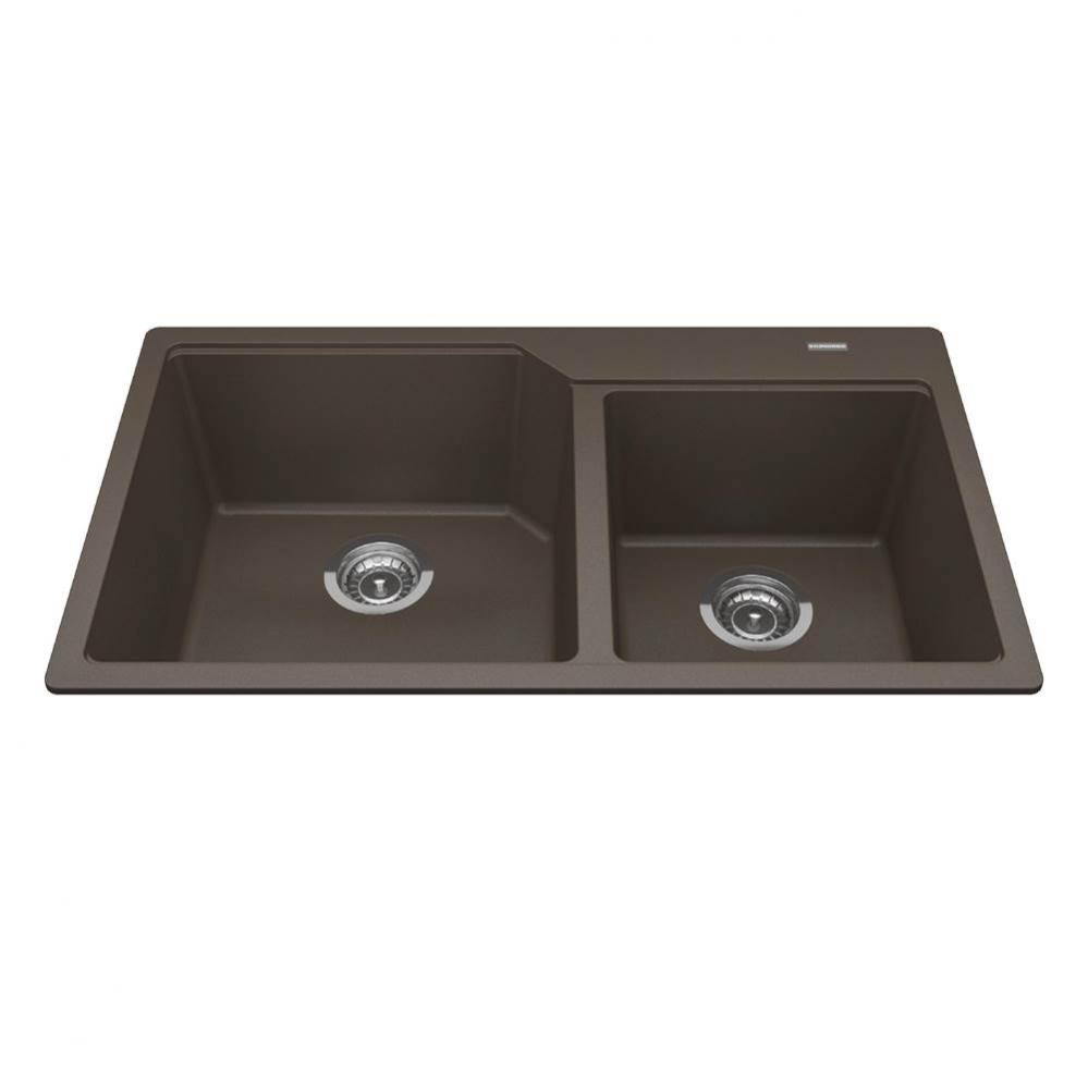 Granite Series 33.88-in LR x 19.69-in FB Drop In Double Bowl Granite Kitchen Sink in Storm
