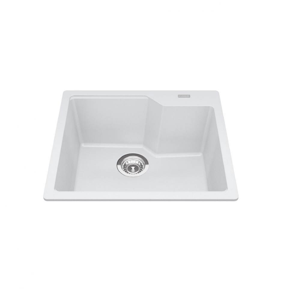 Granite Series 22.06-in LR x 19.69-in FB Drop In Single Bowl Granite Kitchen Sink in Polar White i