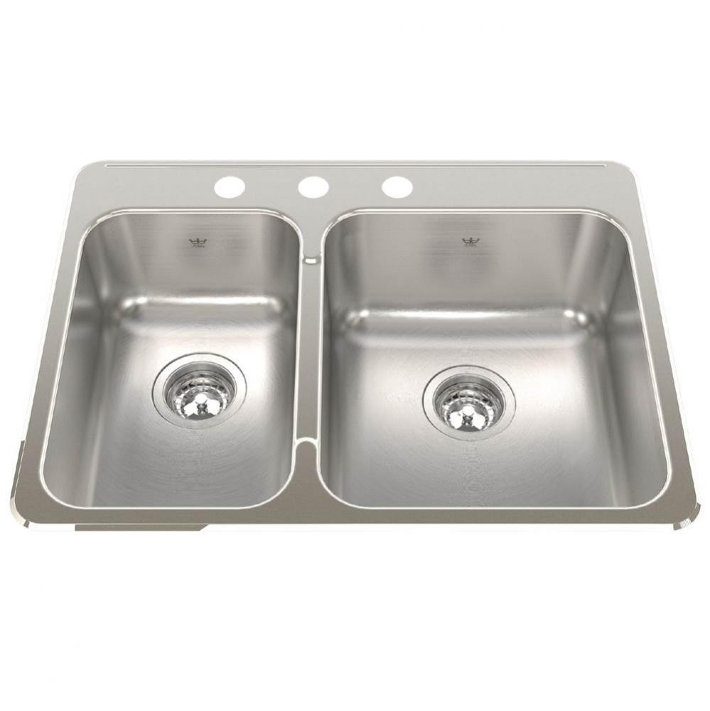 Steel Queen 27.25-in LR x 20.56-in FB Drop In Double Bowl 3-Hole Stainless Steel Kitchen Sink
