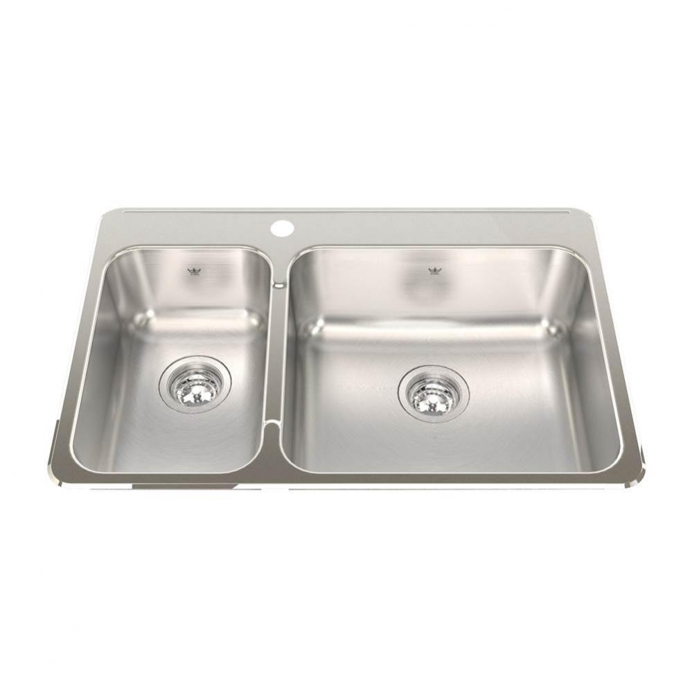 Steel Queen 31.25-in LR x 20.5-in FB Drop In Double Bowl 1-Hole Stainless Steel Kitchen Sink