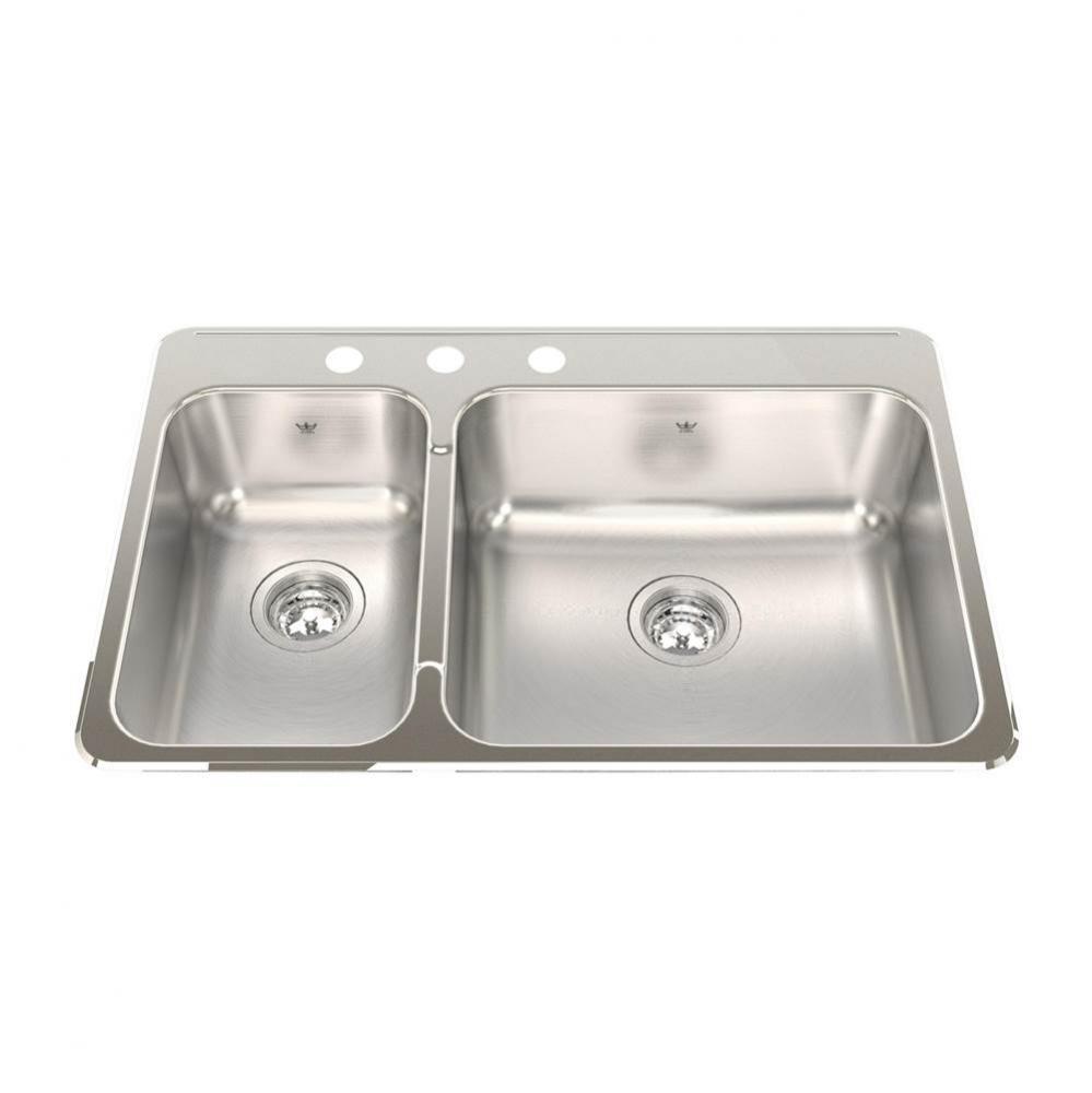 Steel Queen 31.25-in LR x 20.5-in FB Drop In Double Bowl 3-Hole Stainless Steel Kitchen Sink