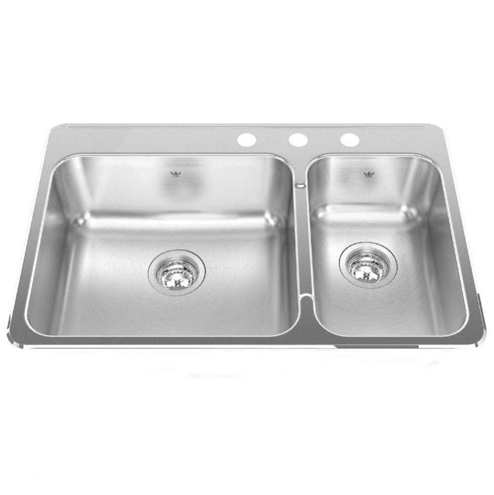 Steel Queen 31.25-in LR x 20.5-in FB Drop In Double Bowl 3-Hole Stainless Steel Kitchen Sink