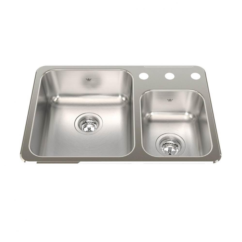 Steel Queen 26.5-in LR x 18.13-in FB Drop In Double Bowl 3-Hole Stainless Steel Kitchen Sink